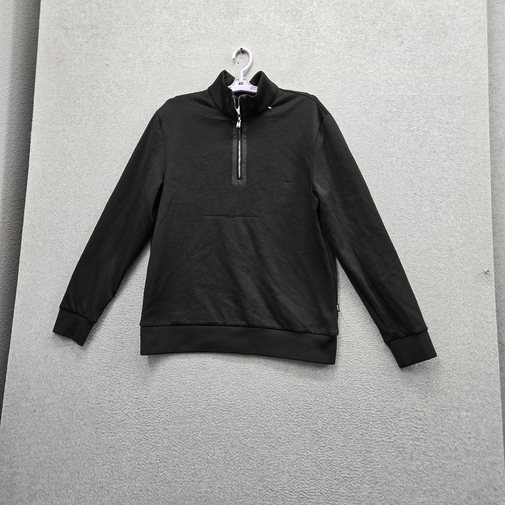 BOSS Men Sweatshirt L Black Zipper Quarter Zip